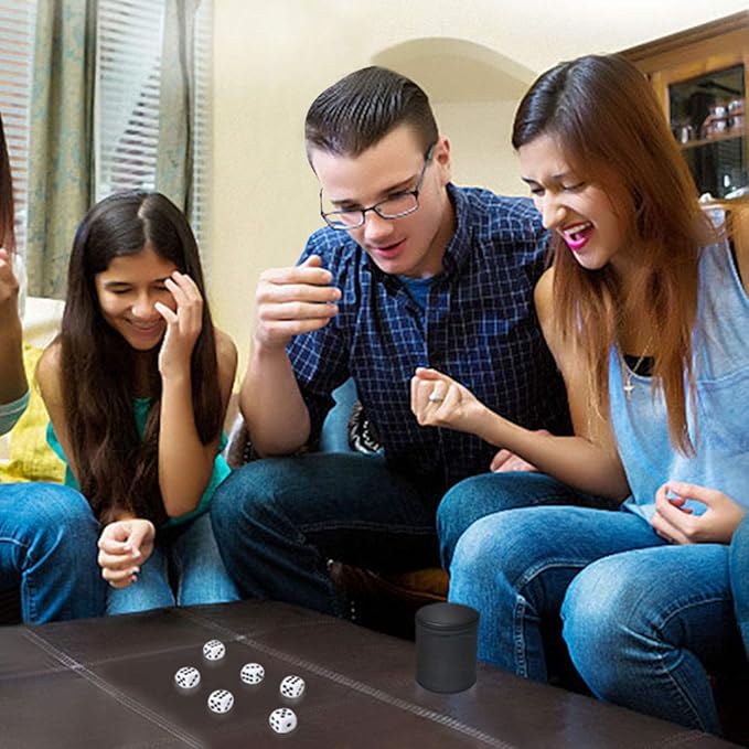 Felt Lined Professional Dice Cup - with 6 Dice Quiet for Yahtzee Game (Black-No Lid)