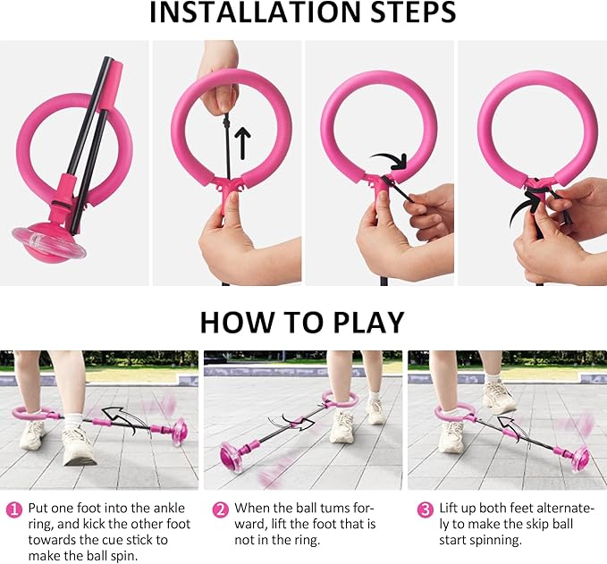 Blackma Ankle Skip Ball for Kids - Portable Foldable Colorful Flash Wheel Swing Ball, Outside Game Toys for Kids Indoor & Outdoor, Birthday Gift for Boys & Girls Age 5 6 7 8 9 10 Years Old (Pink)