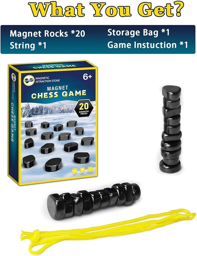 Magnet Game, Magnetic Game with String for Kids and Adults, Magnet Chess with Stones, 2 Player, 10 Min Play-Time, Board Games for Family Night, Travel-Friendly