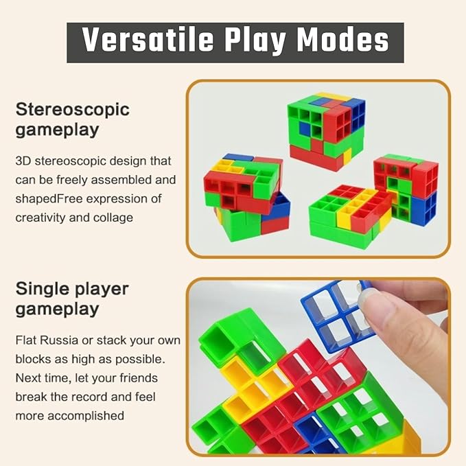 Tower Stack Game 32PCS with 22 Gameplay Cards | Balance Building Blocks for Kids & Adults | Family Party Board Games, Eco-Friendly STEM Learning Toys