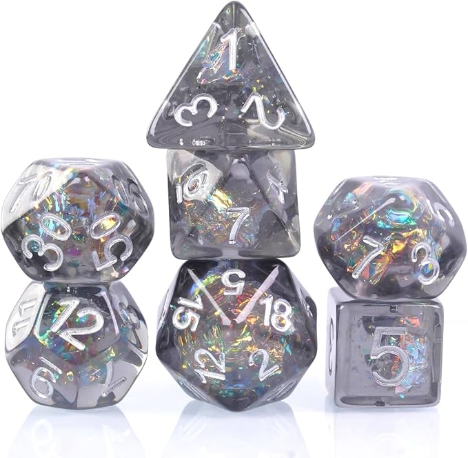 UDIXI Polyhedral Dice Set D&D, 7PCS Grey DND Dice Filled with Laser Paper for Dungeons and Dragons Role Playing Game Pathfinder
