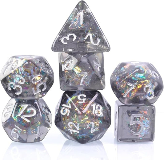 UDIXI Polyhedral Dice Set D&D, 7PCS Grey DND Dice Filled with Laser Paper for Dungeons and Dragons Role Playing Game Pathfinder