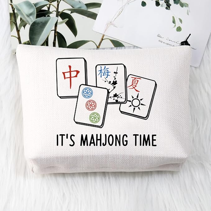 BDPWSS Mahjong Makeup Bag Mahjong Lover Gift Mahjong Board Game Storage Bag It's Mahjong Time Mahjong Gifts For Women Mahjong Player Gifts (mahjong time)