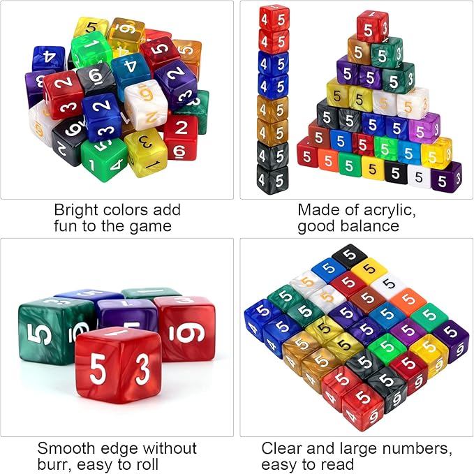 30 Pieces 6 Sided Polyhedral Dice Set 22 Colors 6 Sides Dice Assortment for Dungeons and Dragons RPG MTG Table Games Come with 1 Velvet Storage Bag