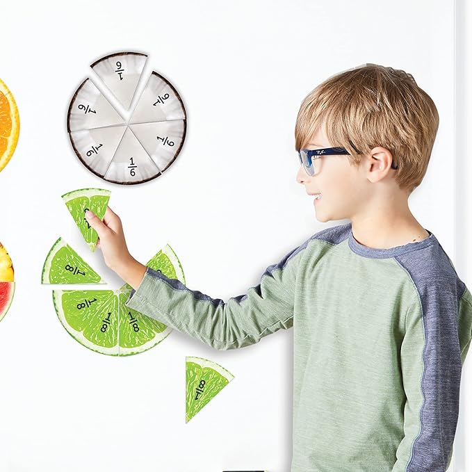 Learning Resources Magnetic Fruit Fractions, Number Learning for Kids Math, Montessori Math, Games for Kids, Educational Indoor Games, 24 Pieces, Age 6+