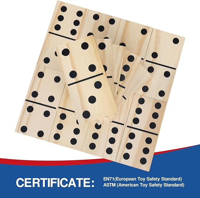 GOTHINK Giant Wooden Dominos Set for Adults and Kids,28pcs Jumbo Natural Wood Black-Dot Dominoes Tiles for Birthday/Holiday Family Party Games,Outdoor Camping Lawn and Backyard Activities 2-4 Players