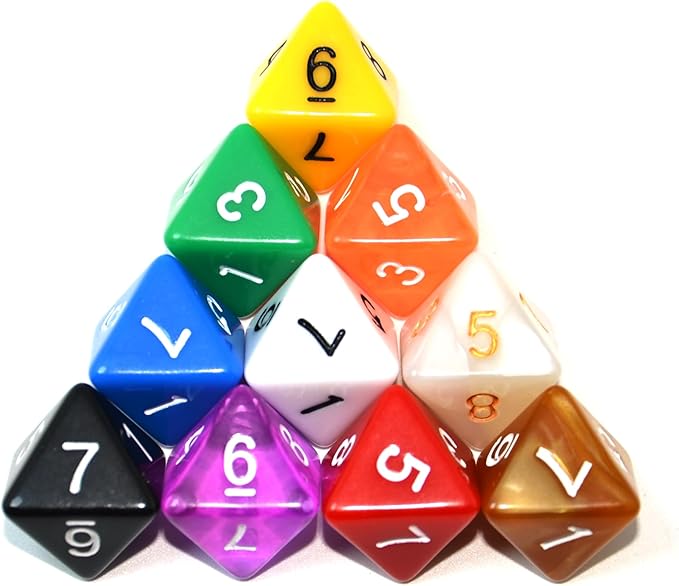 SmartDealsPro 10-Pack D4 D6 D8 D10 D12 Multi Colored Polyhedral Dice for for Dungeons and Dragons DND RPG MTG Table Games (Mix Color(Opaque&Pearl&Transparent, D8)