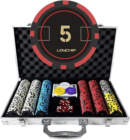 Poker Set with Numbered Chips 300-pcs for Card Board Game, 11.5g Weight with Playing Cards for Texas Hold'em, Blackjack Gambling, Late Night Poker Games
