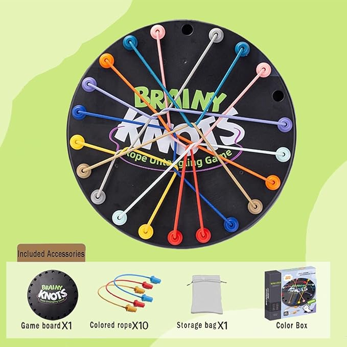 Brainy Knots Rope Untangling Game, Strategy Board Game Rope Untangling Challenge Game, Colorful Twisted Tangler Rope Knots Untangle Stack Puzzle Sorting Board Game