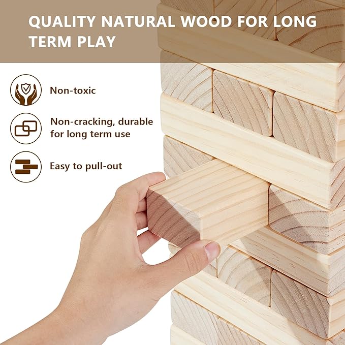 X-Large Size Giant Tumble Tower, 56 Blocks Outdoor Yard Games Stacking Games Includes Dice Carrying Bag Scoreboard, Stacking Up to 5FT for Backyard Lawn Party Playing