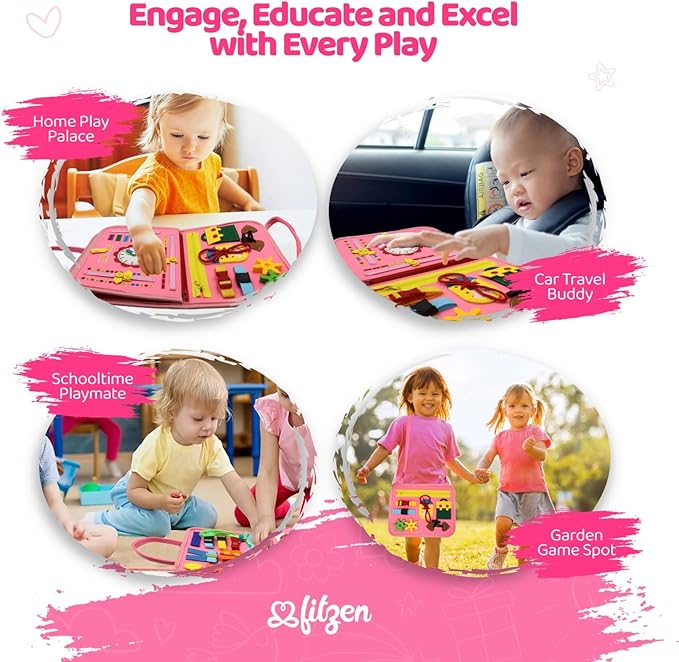 Busy Books for Toddlers 1-3 Year Old - Baby Activity Board for Toddlers 1-3 Travel Toys for Airplane, Car Gift for Boys Girls, Educational Montessori Board to Develop Fine Dress Motor Skills