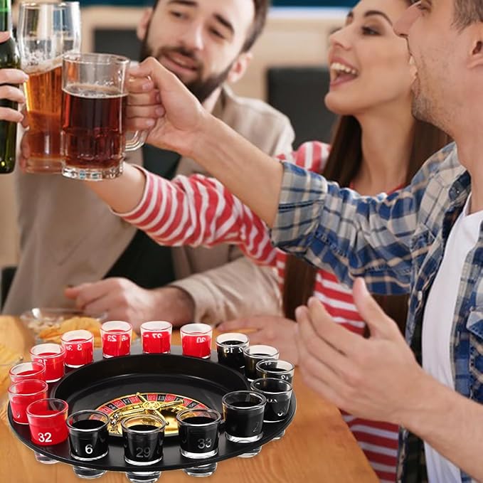 Sosoport Shot Roulette Drinking Game Glass Roulette Shot Glass Roulette Drinking Game Set Party Games Supply for KTV Live House Bar