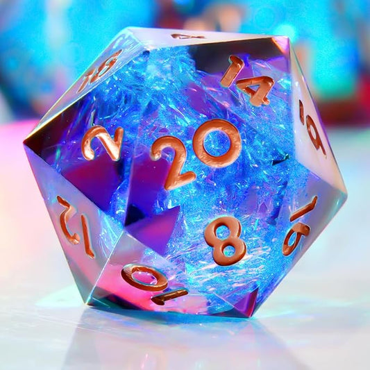 Single D20 Dice-22MM 20 sideds DND Resin Sharp Edged Resin Dice for Dungeons and Dragons, RPG, Polyhedral D&D Dice, Roleplaying Games MTG Table Games(Blue red)