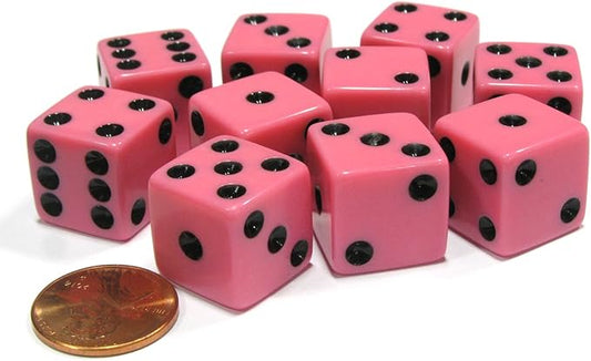 Set of 10 Six Sided D6 16mm Standard Dice Pink by Koplow Games