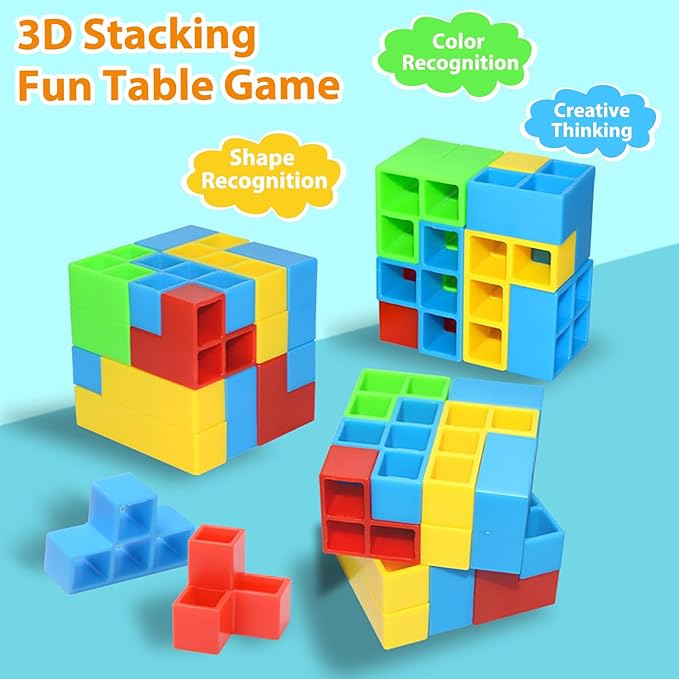16Pcs Tetra Tower Balance Game Puzzle Block Stacking Toys, Fun Party Games for Kids Indoor Tetra Board Games for Adults and Family