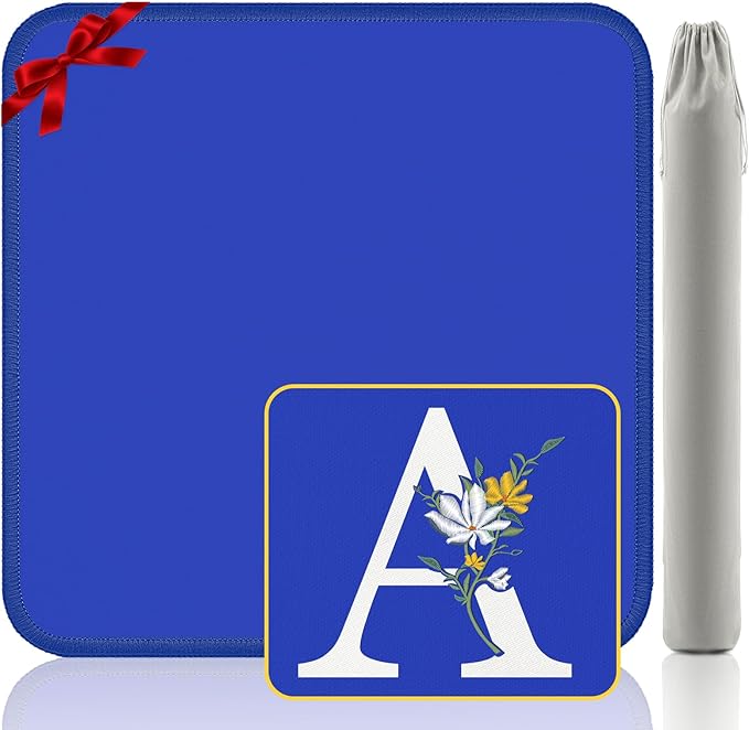 Mahjong Mat for Table | Neoprene Anti-Slip Noise Reduction | 32.4x32.4 Inch Blue | Perfect for American Mahjong, Poker, Card & Board Games | Great Gift Idea(Custom Letter A Edition)