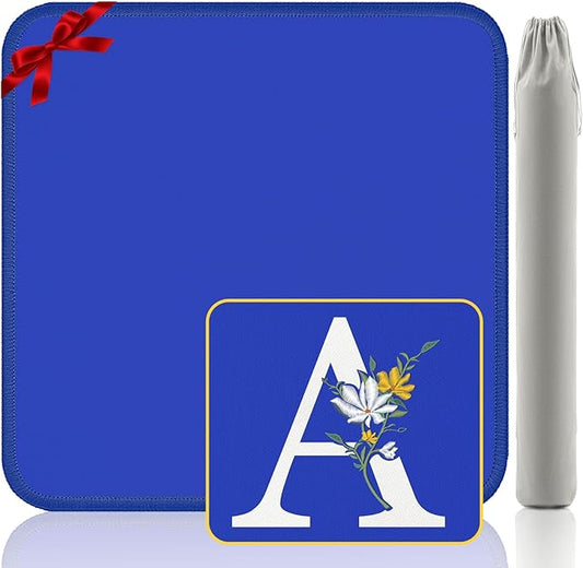 Mahjong Mat for Table | Neoprene Anti-Slip Noise Reduction | 32.4x32.4 Inch Blue | Perfect for American Mahjong, Poker, Card & Board Games | Great Gift Idea(Custom Letter A Edition)