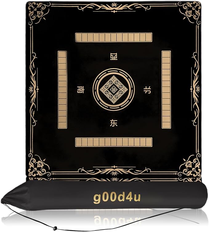 Mahjong Mat (31.4"x31.4"), 3mm Thick Noise Reducing Mahjong Table Mat, Waterproof Surface Mahjong Mat with Drawstring Storage Pouch for 32 Inch+ Mahjong Tables (Black)