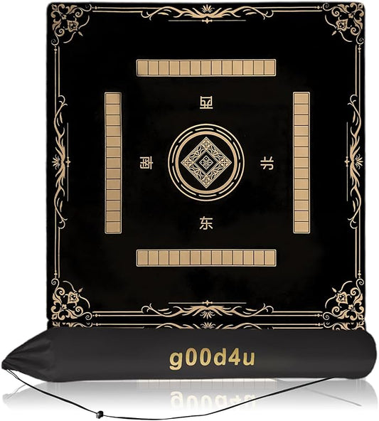 Mahjong Mat (31.4"x31.4"), 3mm Thick Noise Reducing Mahjong Table Mat, Waterproof Surface Mahjong Mat with Drawstring Storage Pouch for 32 Inch+ Mahjong Tables (Black)