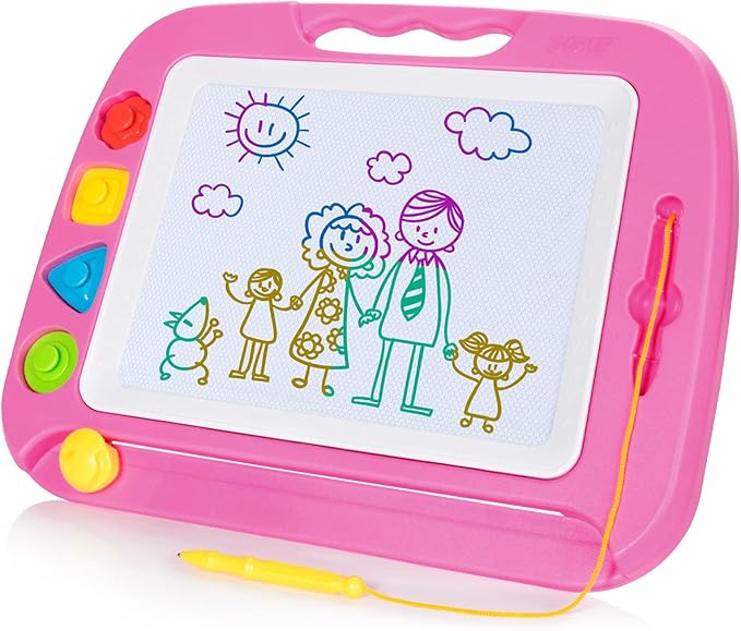SGILE Large Magnetic Drawing Board - 4 Colors 16×13in Writing Painting Doodle Pad with 4 Stamps for Toddlers, Learning Educational Toy Etch Sketch Gift for 36+ Month Kids Girls Boys, Pink