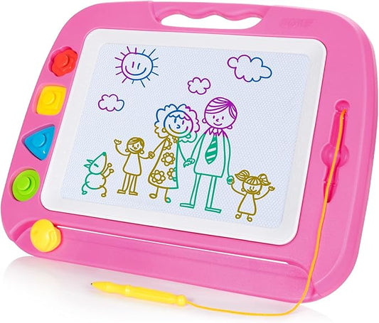 SGILE Large Magnetic Drawing Board - 4 Colors 16×13in Writing Painting Doodle Pad with 4 Stamps for Toddlers, Learning Educational Toy Etch Sketch Gift for 36+ Month Kids Girls Boys, Pink