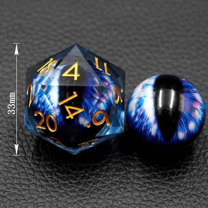 Dungeons and Dragons DND Dice D20, Moving Eyeball Liquid Core Dice Set D&D 33MM Oversized D20 Single Sharp Edge Resin dice with Gift Case, Polyhedral Dice for Role Playing Game