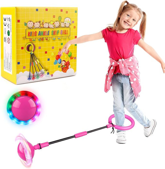 Blackma Ankle Skip Ball for Kids - Portable Foldable Colorful Flash Wheel Swing Ball, Outside Game Toys for Kids Indoor & Outdoor, Birthday Gift for Boys & Girls Age 5 6 7 8 9 10 Years Old (Pink)