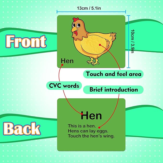 Touch & Feel Flash Cards for Toddlers 1-3,CVC Word Games,Tactile Sensory Toys for Babies Kids,Autism Sensory Products,Texture Sensory Play Mats,Speech Therapy,Learn Animals and Items