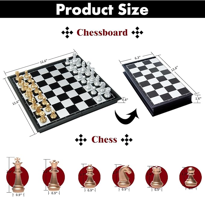 Chess Set Magnetic Chess Game Chess Board Chess Set for Kids,Magnetic Chess,Foldable Portable Travel Chess Game(12.6 Inches)