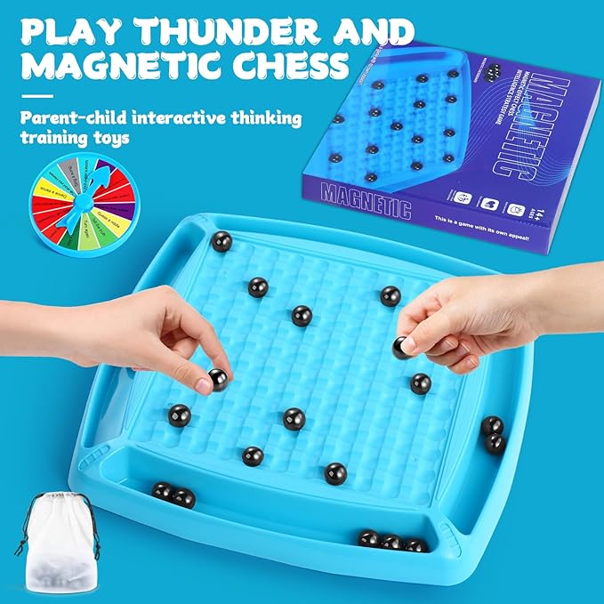 2024 New Magnetic Chess Game Set, Magnetic Stones Chess Using String with Chessboard and Punishment Wheel, Strategy Game with Rocks, Family Game Party Game for Kids and Adults