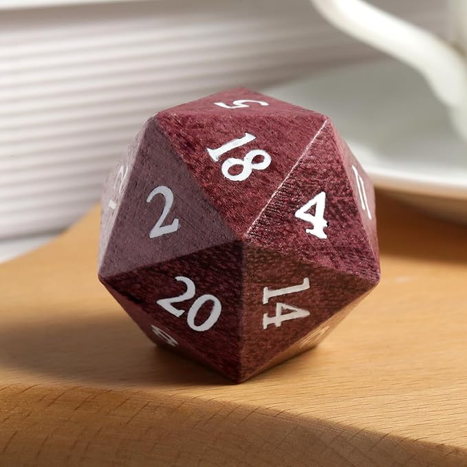 D20 Dice Wooden,DNDND 33mm Large Wood DND Die with Gorgeous Gift Box for Dungeons and Dragons (Purpleheart)