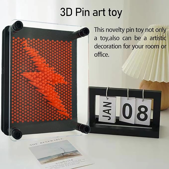 3D Pin Art Sensory Toy Size 5x3.7 Inches Needles Pin Impression Toy Intellectual Fun Rainbow Toys, Red