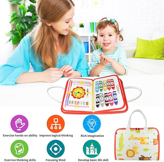 Busy Board for Toddlers Sensory Toys -Autism Educational Activity Sensory Travel Toys for Toddlers 3+ Years Old, Preschool Activities Learning Alphabet Count Fine Motor Skills, Gift for Boys Girls