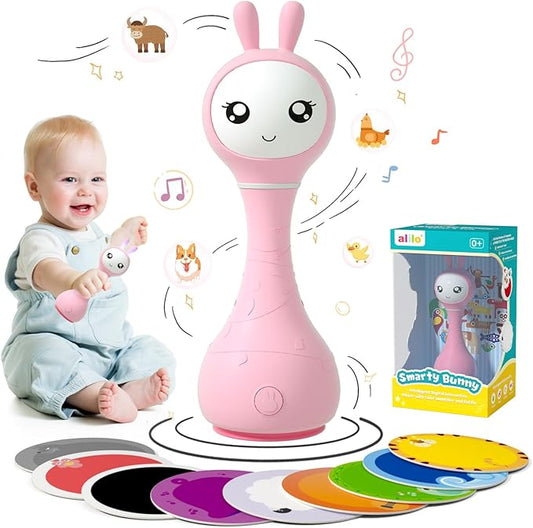 alilo Smarty Bunny Baby Rattle Musical Light Up Toys, Infants Newborns Baby Toys 0-3-6-12-18-24 Months,1 Year Old Boy Girl Easter Gifts, 4 Music Modes and Color Recognition Function with 9 Color Card