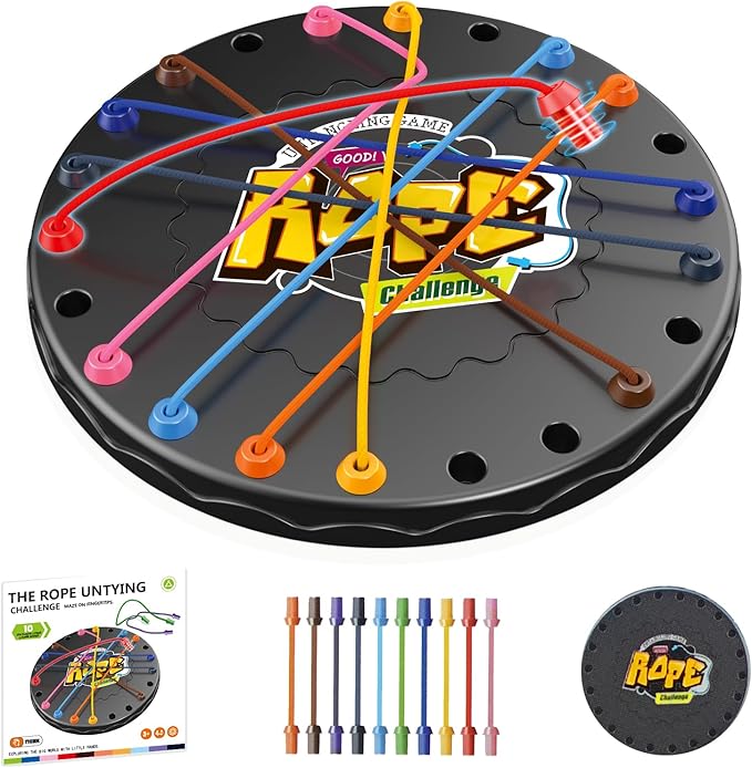 Brainy Knots Puzzle Game for Kids & Adults - Mini Travel Size Family Games with 10 Knot Challenges, Perfect for Road Trips, Chess Board Enthusiasts & Juegos para Niños