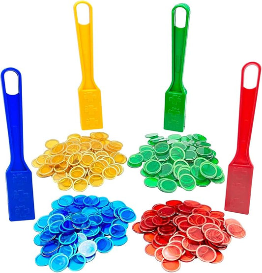 SEETOOOGAMES Magnetic Wand Bingo Chip Set - 400 Metal Chips with 4 Pack Magnetic Wands for Classroom, Science Learning, Counting, Family Game Night Activities