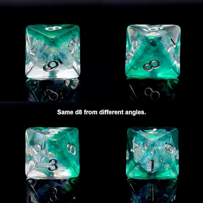 Haxtec Resin DND Dice Set 7PCS Green Clear Mylar Galaxy Polyhedral D&D Dice for Roleplaying Dice Games as Dungeons and Dragons