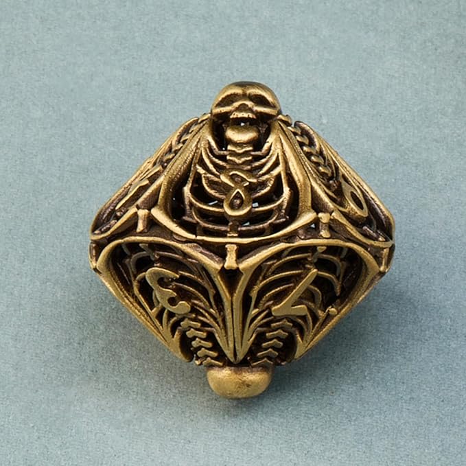 Hollow Skull Metal Dice Unique Polyhedral Dice Set for Dungeons and Dragons D&D TRPG MTG Pathfinder Table Board Roll Playing Games Gift Accessories (Brass)