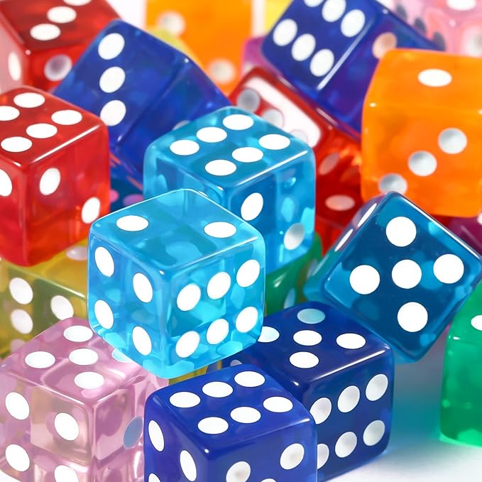 40pcs 6-Sided Game Dice Set Standard Game Dice for Broad Game Math Teaching Translucent Acrylic Game Dice with 8 Colors (5pcs/Set)