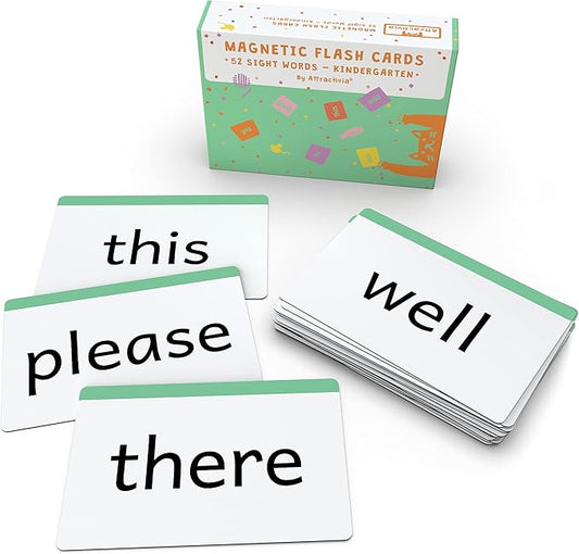 Kindergarten Sight Words Magnetic Flash Cards - 52 Sturdy Large Dolch Cards for Literacy of Beginning Readers, Homeschool, Teachers and ESL