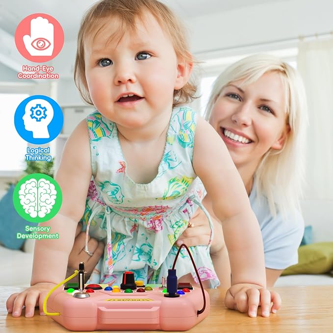 Toddler Busy Board with LED Light - Baby Game Sensory Toy,Light Switches Montessori Toy for 1 Year Old，Kids Educational Learning Activities Toys,Travel Toys and Birthday Gifts for 1 2 3 4 Boys Girls