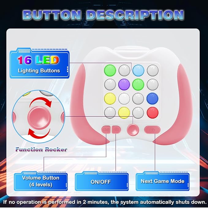 Quick Push Handheld Game for Kids 3-12, 7 Game Mode Flashing Fast Press Push Puzzle Games Sensory Fidget Toys, Christmas Birthday Gifts Travel Toys for Boys Girls Teens Adults - Pink