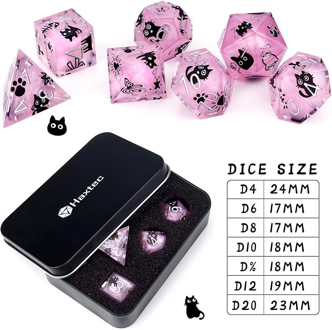 Haxtec DND Dice Set Sharp Edge Resin Dice with Case, Flower D and D Dice, Polyhedral Dice for Dungeons and Dragons TTRPGs DND Gift