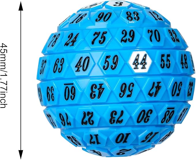 100 Sided Polyhedral Dice, Single D100 Game Dice, 100 Sided Cube with Black Pouch, D100 Die 48MM (Blue with Black Number)