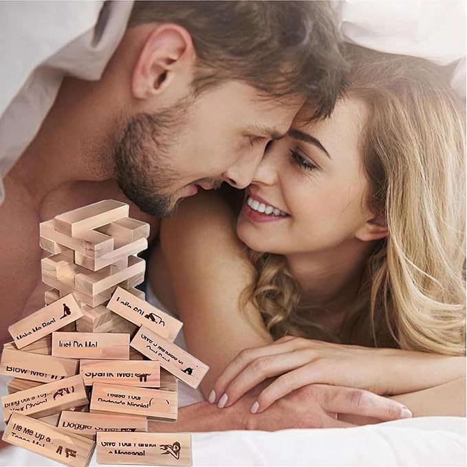 Lust Tower - 48Pcs Super Naughty Block Tower Game, Fun Date Night Activities, Valentine Tumbling Tower Stacking Blocks, Date Night Party Game (1 Set)
