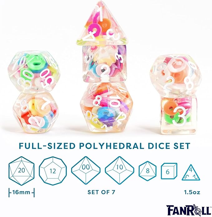 FanRoll 16mm Resin Poly DND Dice Set: Critical Loops, Role Playing Game Dice for Dungeons and Dragons
