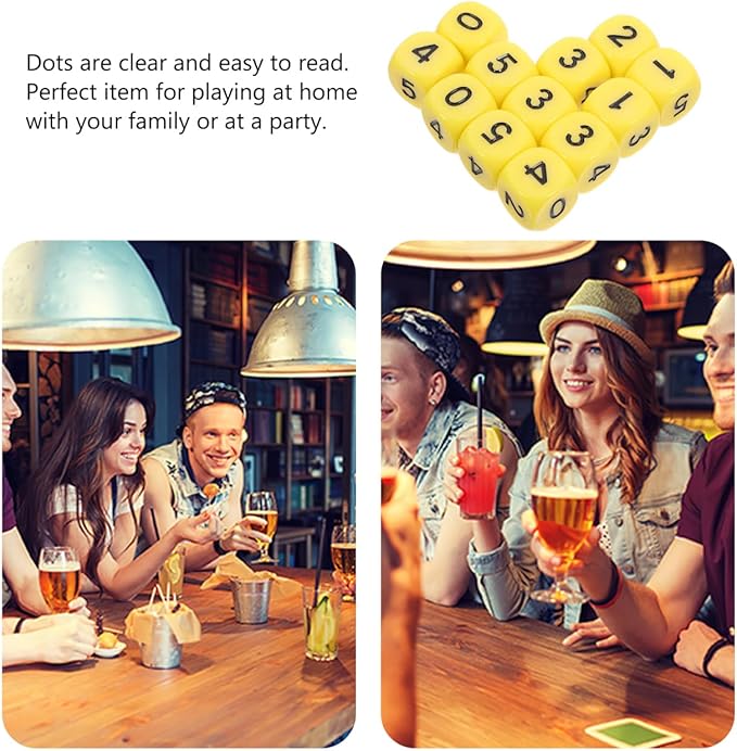 Vaguelly 12pcs Math Numbers Dices 0-5 Acrylic Numbered Dices 16mm Rounded Corner Party Game Dices Mini Teaching Learning Dice Party Favors, Yellow, G558CB6392RJ75RXTRN15P0C