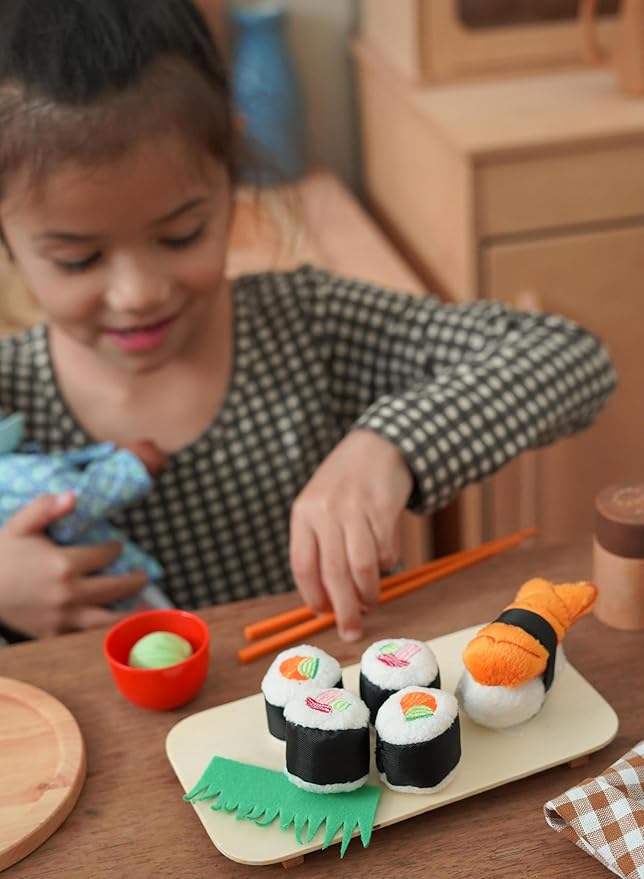 HABA Soft Sushi with Child-Sized Chopsticks & Serving Board Play Food Set - Pretend Play for Toddlers 3-5 and Kids Cooking Sets for Aspiring Chefs