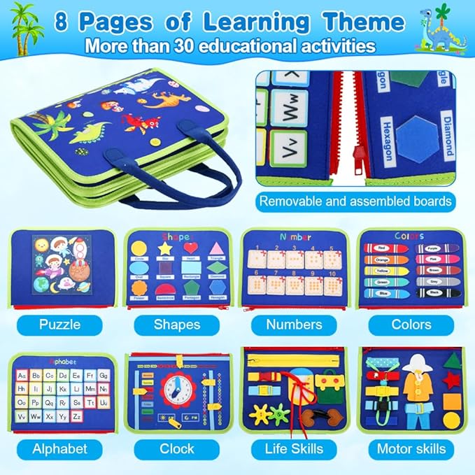 Busy Board for 1 Year Old, Montessori Toys for 1 2 3 4 Years Old Toddlers Baby Sensory Toys Busy Book Preschool Learning Activities Airplane Car Travel Toys Birthday Gifts for Boys Girls 12 Months