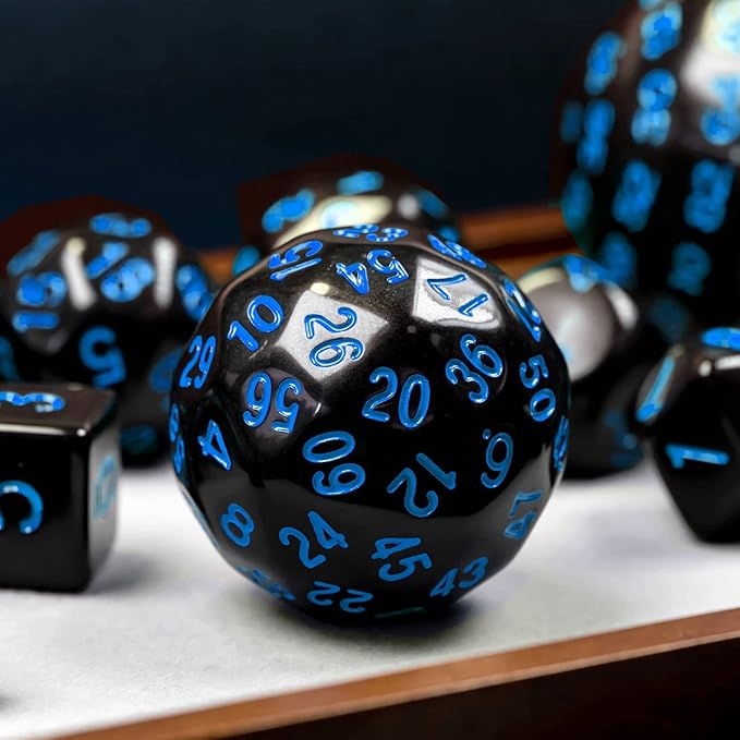 15 Pieces Complete Polyhedral DND Dice Set D3-D100 Spherical D&D Dice Set with Dragon Eye Dice Bag, D100 Dice for Dungeons and Dragons, RPG, MTG Table Games(Black w/Blue Numbers)